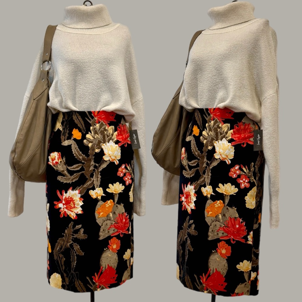 NWT Lord & Taylor Bold Bloom Cactus Floral Pencil Skirt